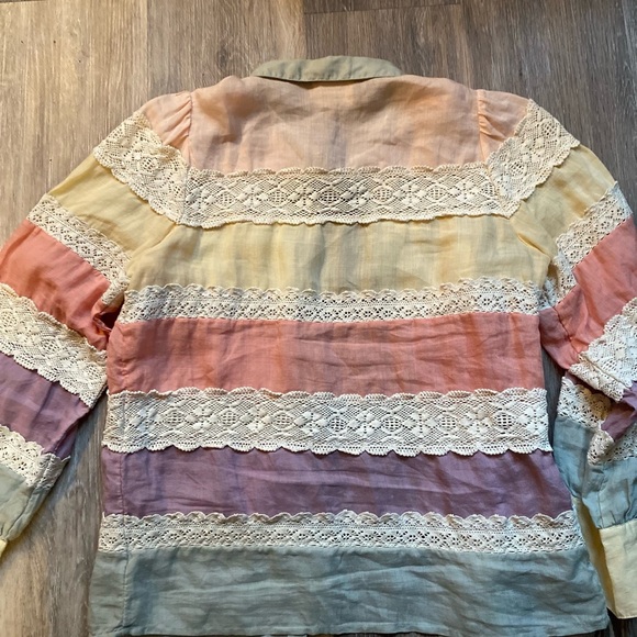 Sézane Striped Lace Ramie Blouse Spring 24 Fairy Whimsical 34 Cottagecore Dainty - Picture 7 of 7